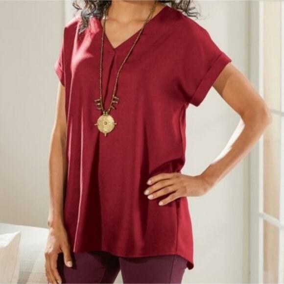 Soft Surroundings Sappora Burgundy Back Pleat Blouse - size small - Picture 1 of 9